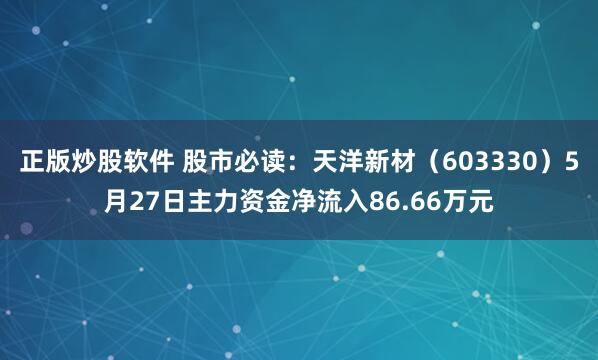 正版炒股软件 股市必读：天洋新材（603330）5月27日主力资金净流入86.66万元