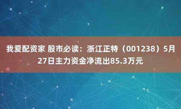 我爱配资家 股市必读：浙江正特（001238）5月27日主力资金净流出85.3万元