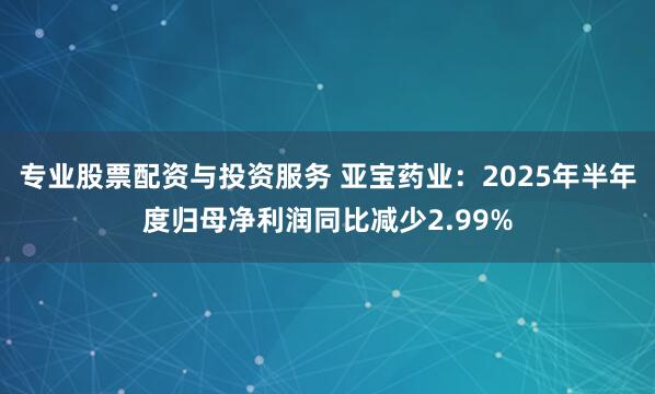 专业股票配资与投资服务 亚宝药业：2025年半年度归母净利润同比减少2.99%